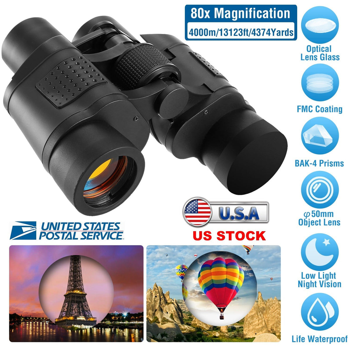 HD Binoculars with FMC Lens Low Light Night Vision Telescope