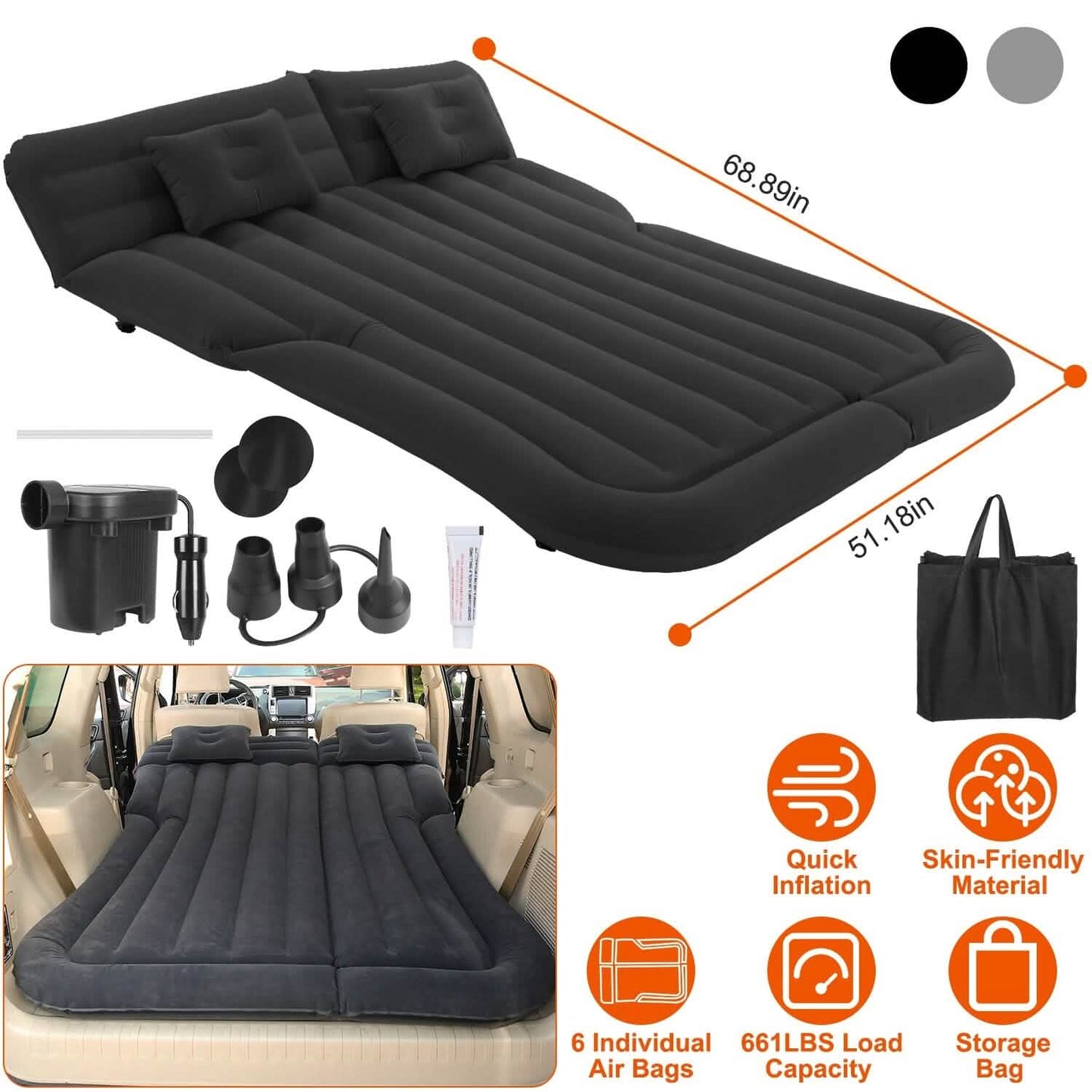 Inflatable SUV Air Mattress with Pillow