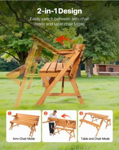 2-in-1  Picnic Table,  Wooden Table and Bench Set