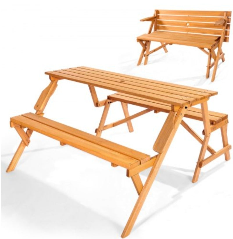 2-in-1  Picnic Table,  Wooden Table and Bench Set